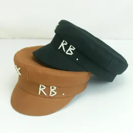 لؤلؤة عصرية RB Womens Militray Hat Fashion Streetwear Sboy Navy Flat Flat Top Gorras Visor Hats 240202