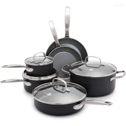 Cookware Sets GreenPan Chatham Hard Anodized Healthy Ceramic Nonstick 10 Piece Pots And Pans Set PFAS-Free Dishwasher Safe