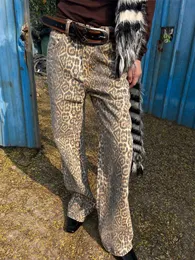 الجينز للسيدات Houzhou Retro Leopard Pattern Bag Bag Womens Hip Hop Street Dress Y2K Denim Prouts Grunge GeoThetic Wide Geans Extra J240217