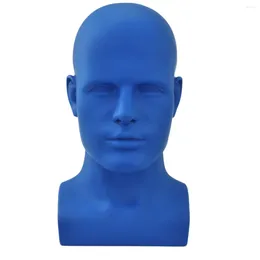 Jewelry Pouches Male Mannequin Head Professional Manikin For Display Wigs Hats Headphone Stand (Matte Blue)