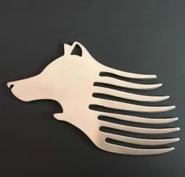 Multifunktion Wolf Comb Outdoor Tool Pocket Bottle Box Opener Key Ring Keychain Halsband Rostfritt stål Mustasch Care Brush6580359