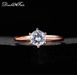 Double Fair 6 Claw Cubic Zirconia WeddingEngagement Rings for Women Whiterose Gold Color Women039s Ring Smycken DFR014300M6016140