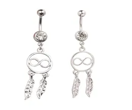 Lucky 8 Dream Catcher Feather Rhinestone Piercing Belly Button Navel Ring Barbell Piercing Indiano4089959