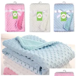 담요 Swaddling Fleece Blanket Baby Ddling Born Thermal Winter Solid Bedding Set Cotton Quilt Infant Ddle Wrap 102 76cm 드롭 Delive Othjd