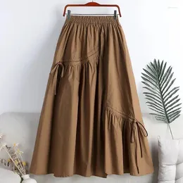 Skirts 2024 Spring High Waist Thin Medium Long Irregular Drawstring Bow Large Swing Skirt Women's Umbrella Solid Summer