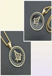 Punk mason Black Gold Color Titanium Stainless Steel Round Masonic Symbol Pendants Necklace for Men Jewelry6334070