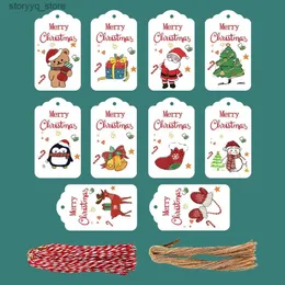 Etiketten Tags 50 Stück gemischte Weihnachtsgeschenkanhänger Papierkarten Weihnachtsmann Schneemann Druckpaket Hängeetikett Weihnachten Neujahr Partyzubehör Dekoration Q240217