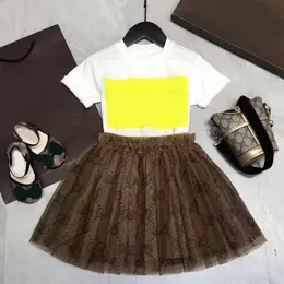 Girl Western Style Summer New Mesh Fluffy Skirt Girl Baby Middle and Big Children Cotton T-shirt Set High end Fashion
