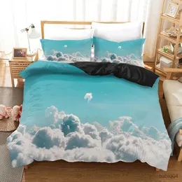 Set biancheria da letto Set copripiumino Cloud Sky King/Queen Sizerosa Blu-verde Bellissimo scenario naturale Set di biancheria da letto morbido per bambini Adolescenti Adulti Ragazze