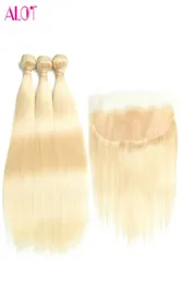 REMY brasiliano Right Human Hair Human Lace Closure frontale con fasci 613 Bionda capelli umani 3 bundle con chiusura frontale in pizzo4006610