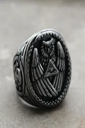 Pirâmide de olho vintage cor prata que tudo vê Illuminati coruja caveira anéis de motociclista joias maçônicas masculinas 6051443