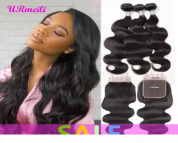 Indian Body Wave Human Hair 3 Bundles With 5x5 Closure Raw Virgin Indian Hair Weave Body Wave Bundles Natural Color Remy Hair Exte3317234