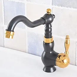 Bathroom Sink Faucets Oil Ruubed Bronze Black & Gold Brass Faucet Vessel Basin Swivel Mixer Tap Lavatory One Hole / Handle Kitchen