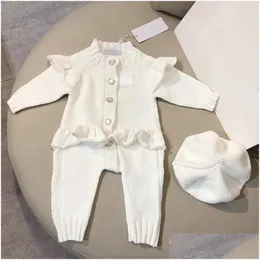 Rompers Fashion Cレターニットワンピースボディスーツ長い袖の子供服ジャンプスーツ赤ちゃん冬の女の子Romper CSD2311144-12 DR DHXJ3