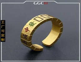 Tretton Yao Mahjong Creative Fashion Titanium Steel Open Ring Men039s och Women039S Trend Personality Versatile Ring Jewelr1697157