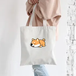 Sacos de compras Saco reutilizável Dobrável Coreano Mulheres Tote Canvas Impressão Eco Cartoon Bolsas de Mano Bonito Shopper Ombro