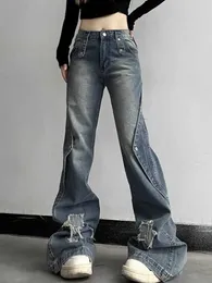 Damenjeans HOUZHOU Y2K 2000er Jahre ausgestellte Jeans Damen Retro-Ästhetik Wash Denim-Hosen Skinny Gyaru Acubi Mode koreanische Harajuku Street Clothing J240217