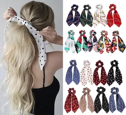 Moda verão rabo de cavalo cachecol elástico corda de cabelo para mulheres laços de cabelo scrunchies faixas de cabelo flor impressão fita hairbands7849829