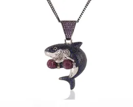 Iced Out Boxing Shark Netclace Netclace Mass Nip Hop Necklace Jewelry Gold Silver Cuban Netlaces7318266