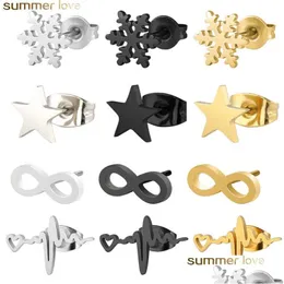 Stud High Quality 316L Stainless Steel Infinite Star Snowflake Stud Earring For Women Sliver Gold Black Heart Earrings Chri Dhgarden Dhvmp