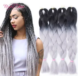 Ombre grey jumbo braiding hair synthetic two tone hair color black brown JUMBO BRAIDS bulks extension cheveux 24inch ombre box bra7600894
