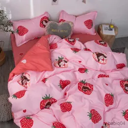 Bettwäsche-Sets, modisches liebevolles Herz-Bettwäsche-Set, Mädchen, Kinder, Erwachsene, Schlafzimmer, Dekor, Prinzessinnen-Stil, Bettbezug, 180 x 220 cm, Erdbeer-Bettbezug