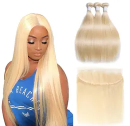 Modern Show 100 Brasileiro Em Linha Reta Cabelo Humano 613 Pacotes com Fechamento Frontal Loira Weave Bundle E Fechamento Frontal Rendas Remy1379905