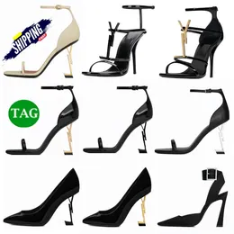 2024 Designer High Heels Yvesssaintllaurent High Teli Dress Classic 10cm8cm Black Gold Weedding Women Sandals Sandals Alfabet Alfabet Tannocciamo di tacco alto