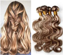 8613 Mixed Piano Color Brazilian Human Hair Wefts Body Wave Light Brown and Blonde Piano Mix Color Virgin Hair Weave Bunds 4PC6532154