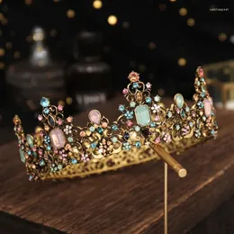 Hårklipp barock krona Rhinestone Pageant Diadem Brud Guldfärg Crystal Flower Brud Tiaras pannband Bröllopspresenter Tillbehör