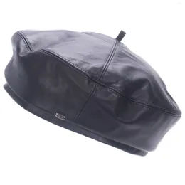 Berets Lawliet cor sólida clássico preto feminino couro estilo rua boina T530