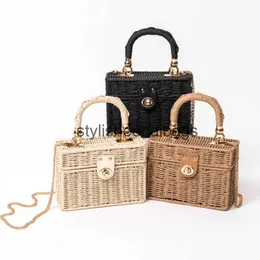 Umhängetaschen Rattan Schwarz Stroh Tasche Frauen Handgewebte Messenger Sommer Strand Square Box Handtasche Für Dame Bolsa FemininaH24217