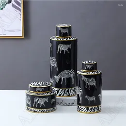 Bottles Modern Creative Zebra Jars With Lid Chinese Style Living Room Decoration TV Cabinet Desktop Decorate Jar Home Decor Vase