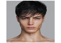 Homens curtos em linha reta sintético para cabelo masculino fleeciness realista natural preto simular peruca peruca do couro cabeludo humano 4196397