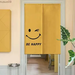 Занавеска в скандинавском стиле Ins Happy Face, желтая дверная занавеска, украшения для дома, подвесные шторы для кухни, ванной комнаты, перегородка, японская занавеска Noren