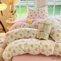 Bedding sets Sweet Flower Print 4-Piece Bedding Set Brushed Bed Sheets Comforter Sets Duvet Cover Bedspreads for Double Bed