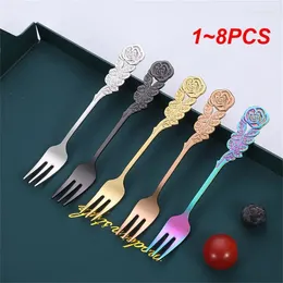 Gabeln 1-8PCS Edelstahl Gabel Löffel Dessert Elegantes und klassisches Mischen Obst Rose Griff Spiegelpolieren