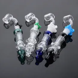 Muti Colors NC Kits Hookahs 7Inch Smoking Pipes With 10mm Joint Banger Small Dab Tools Thick Pyrex Glass Bongs Plastic Clips NC39 ZZ