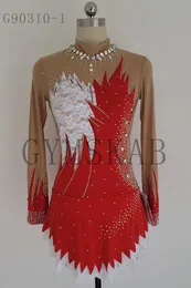 Abbigliamento da palcoscenico Abito da pattinaggio di figura rosso su ghiaccio Costume da ginnastica personalizzato a maniche lunghe per ragazza da donna