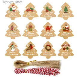 Etiketter Taggar Jultaggar Xmas Tree Shape Kraft Paper Cards Presentväskor Boxar Hang Tag Merry Christmas New Year Party Supplies Decoration Q240217