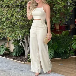 Women's Two Piece Pants 2023 Womens Fashion Solid Italian Noodle Shoulder Strap Crop Top and Straight Pants Two Piece Set J240202