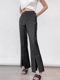 Women's Pants Women Trousers 2024 Femme Genuine Leather Mide Waist Radish Black Slim Pencil Pantalones Flared Leisure And Fashi