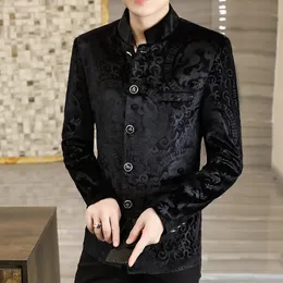 Luxury Velvet Standing Collar Suit Jacket for Men Autumn Winter Chinese Style Blazers Slim Fit Casual Business Blazer Masculino 240201