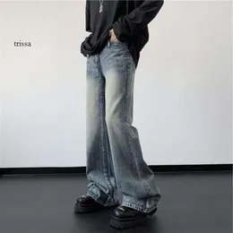 American Pi Shuai Micro Flare Wide Leg Jeans for Men's Autumn Fashion Brand High Street Loose Draping Casual Pants