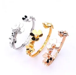 Trifolium flower micro inlaid zircon open double flower bracelet with high-end floral artistic Bangle Jewelry Accessories