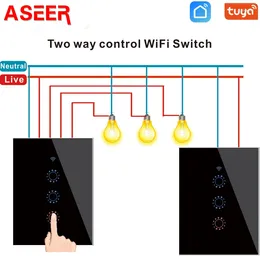 スマートホームコントロールaseer 2pcs wifiスイッチUS 1 2 3 4GANGウェイガラス壁タッチスイッチTUYAまたはEWELINK APPリモートアレクサグーグル