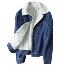 Lambswoo Winter Fleece Denim Coats女性Faux Focingen Plus Velvet Jacket女性ビンテージ温かい擦り切れのオーバーコートアウトウェア秋のトップ240202