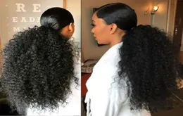 Big Super Curly Low Weave Ponytail 1b Czarny elegancki i błyszczący niesamowity sznur Afro Kinky Curly Kucyk do włosów czarnej WOM8868721