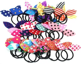 Mix Elastic hair ties hair bands Bunny Rabbit Ears style Bows HairBands Stripes Dots girls ponytail holder pony girl rubber hair a2750246