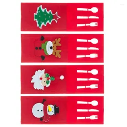 Kitchen Storage 4pcs Xmas Tableware Bags Cartoon Christmas Party Dinner Table Flatware Holder